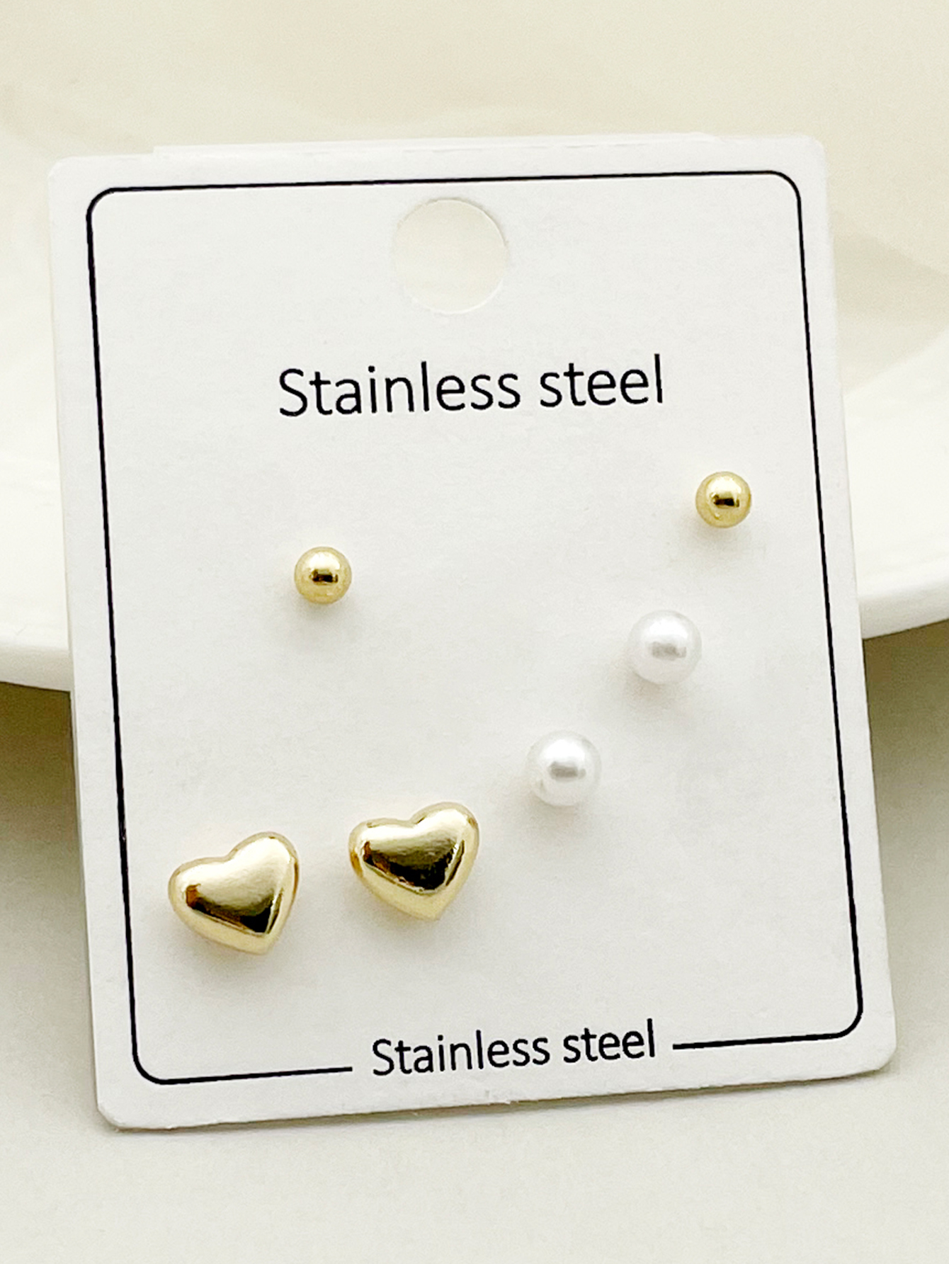 Heart Shape Stud Earrings For Women, 304 Stainless Steel With Real Gold Plated PVD Coating And Artificial Pearl Inlay