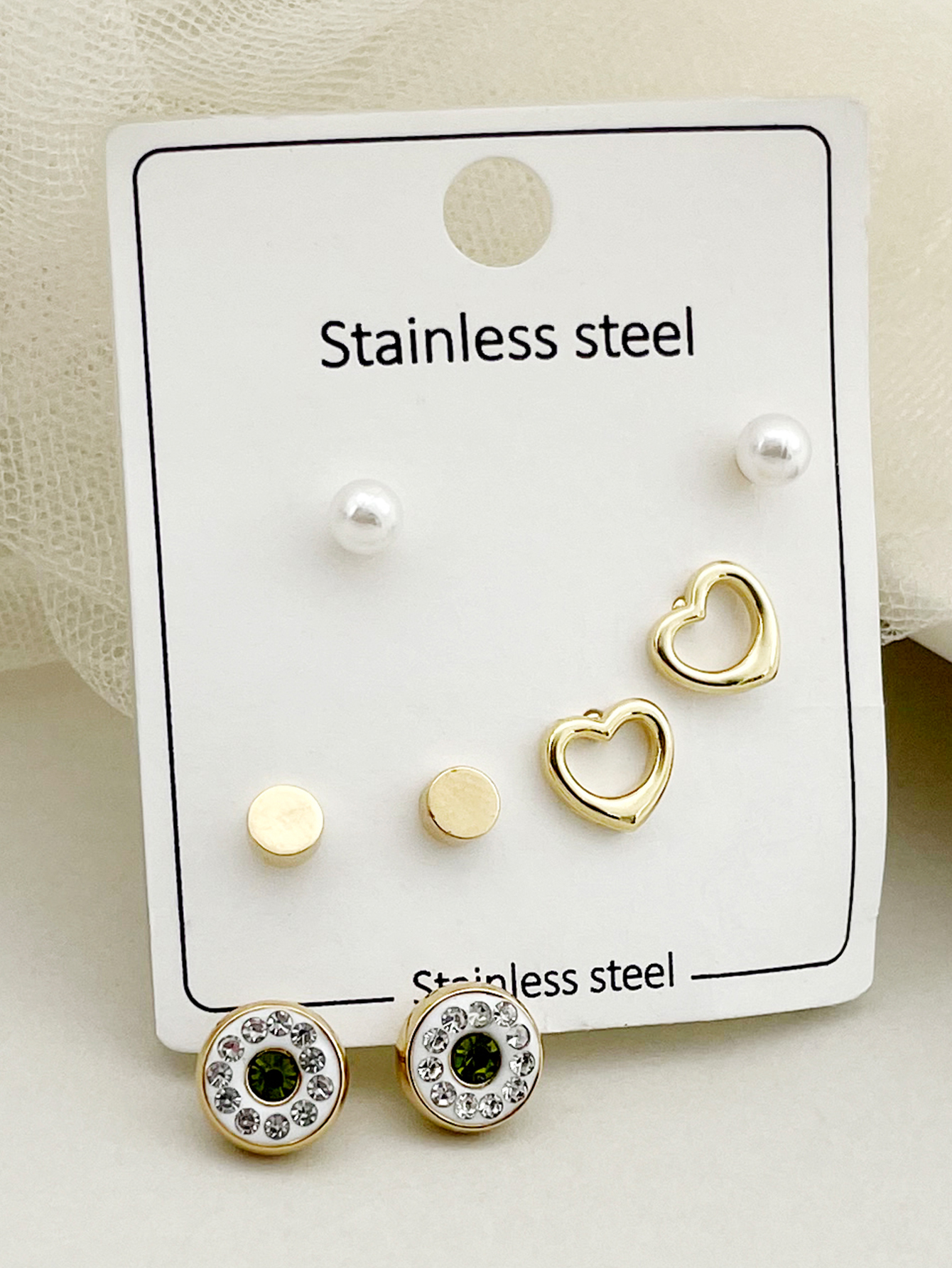 Heart Shape Stud Earrings For Women, 304 Stainless Steel With Real Gold Plated PVD Coating And Artificial Pearl Inlay 5