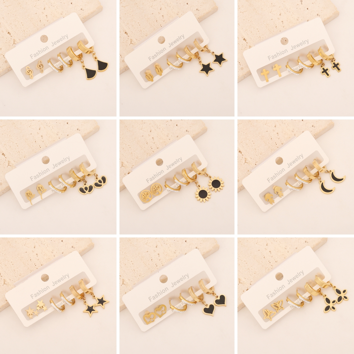 Star Earrings For Women, 1 Set, Waterproof Non Tarnish Stainless Steel With 18K Gold Plating And Zircon Inlay
