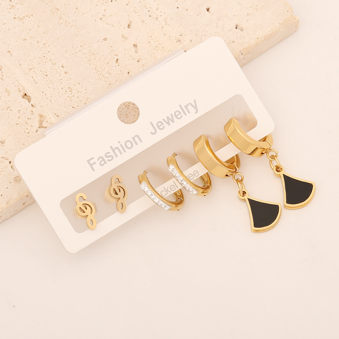 Star Earrings For Women, 1 Set, Waterproof Non Tarnish Stainless Steel With 18K Gold Plating And Zircon Inlay 4