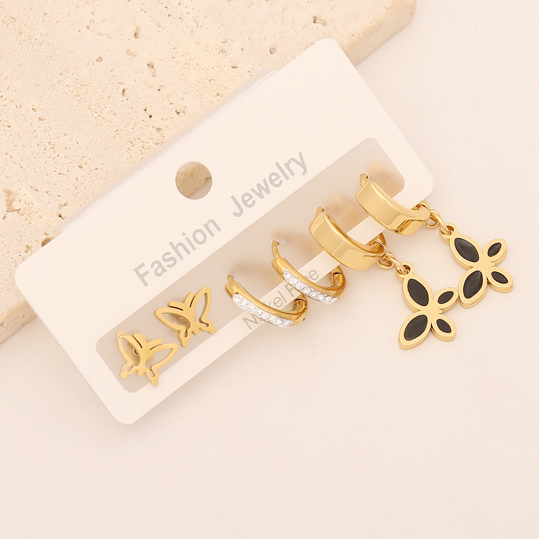 Star Earrings For Women, 1 Set, Waterproof Non Tarnish Stainless Steel With 18K Gold Plating And Zircon Inlay 6