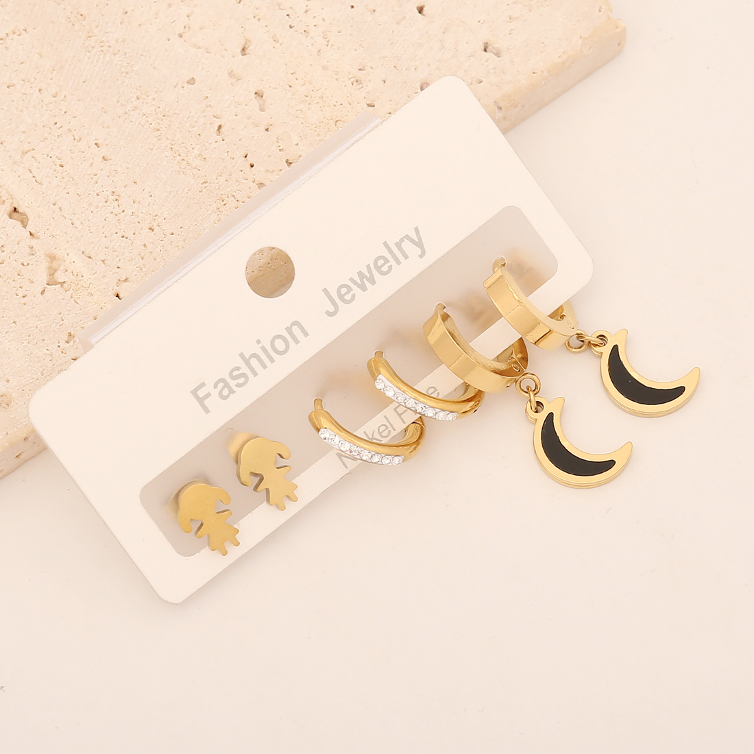 Star Earrings For Women, 1 Set, Waterproof Non Tarnish Stainless Steel With 18K Gold Plating And Zircon Inlay 7