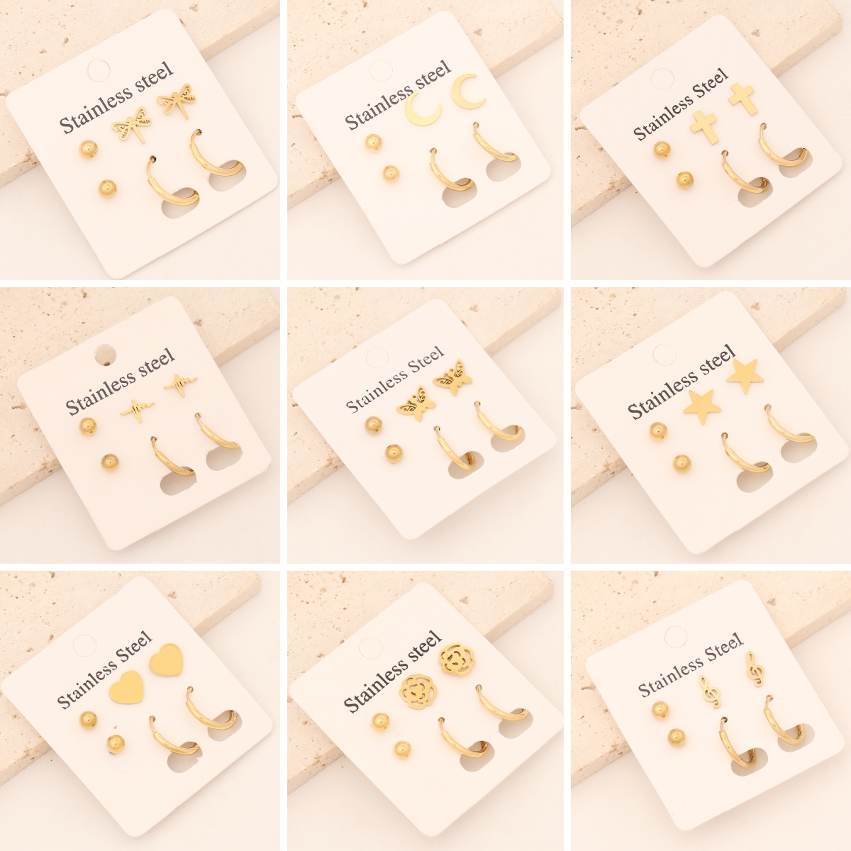 Star Earrings For Women, 1 Set, 18K Gold Plated Stainless Steel In Elegant Gold Tone