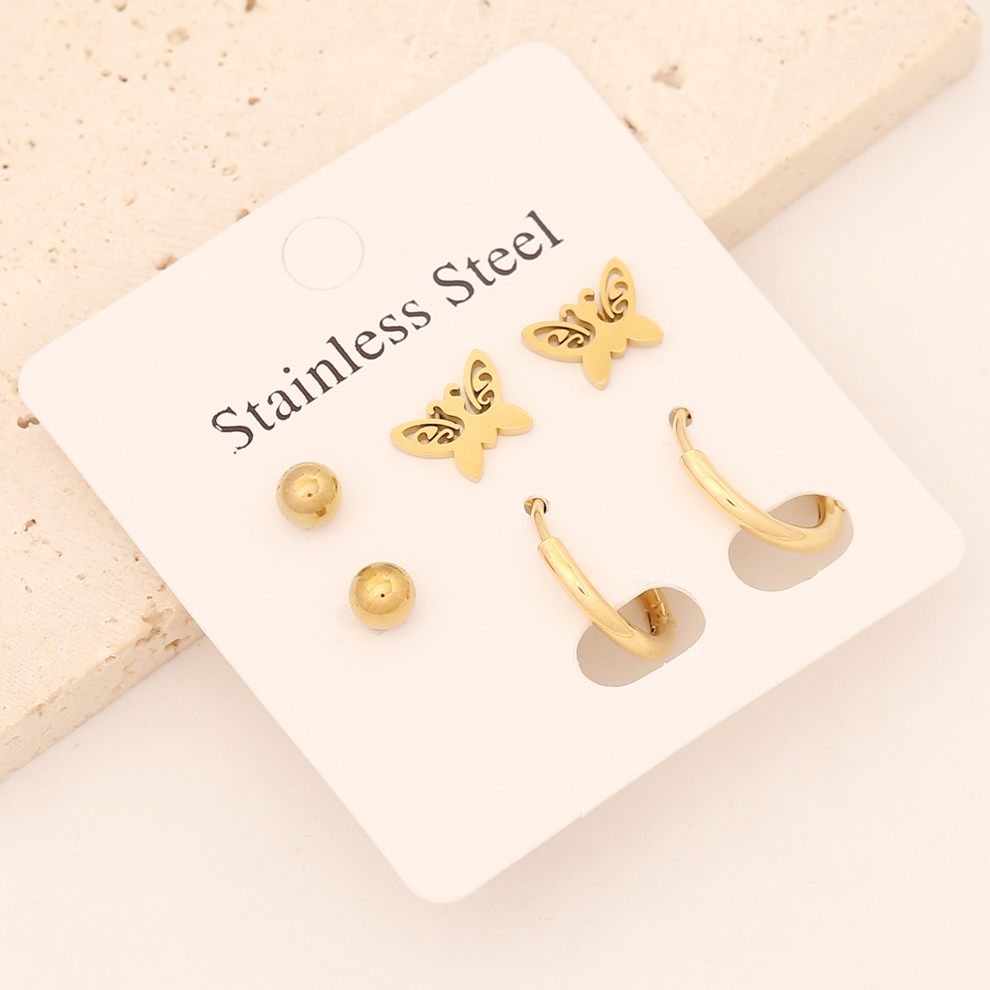 Star Earrings For Women, 1 Set, 18K Gold Plated Stainless Steel In Elegant Gold Tone 3