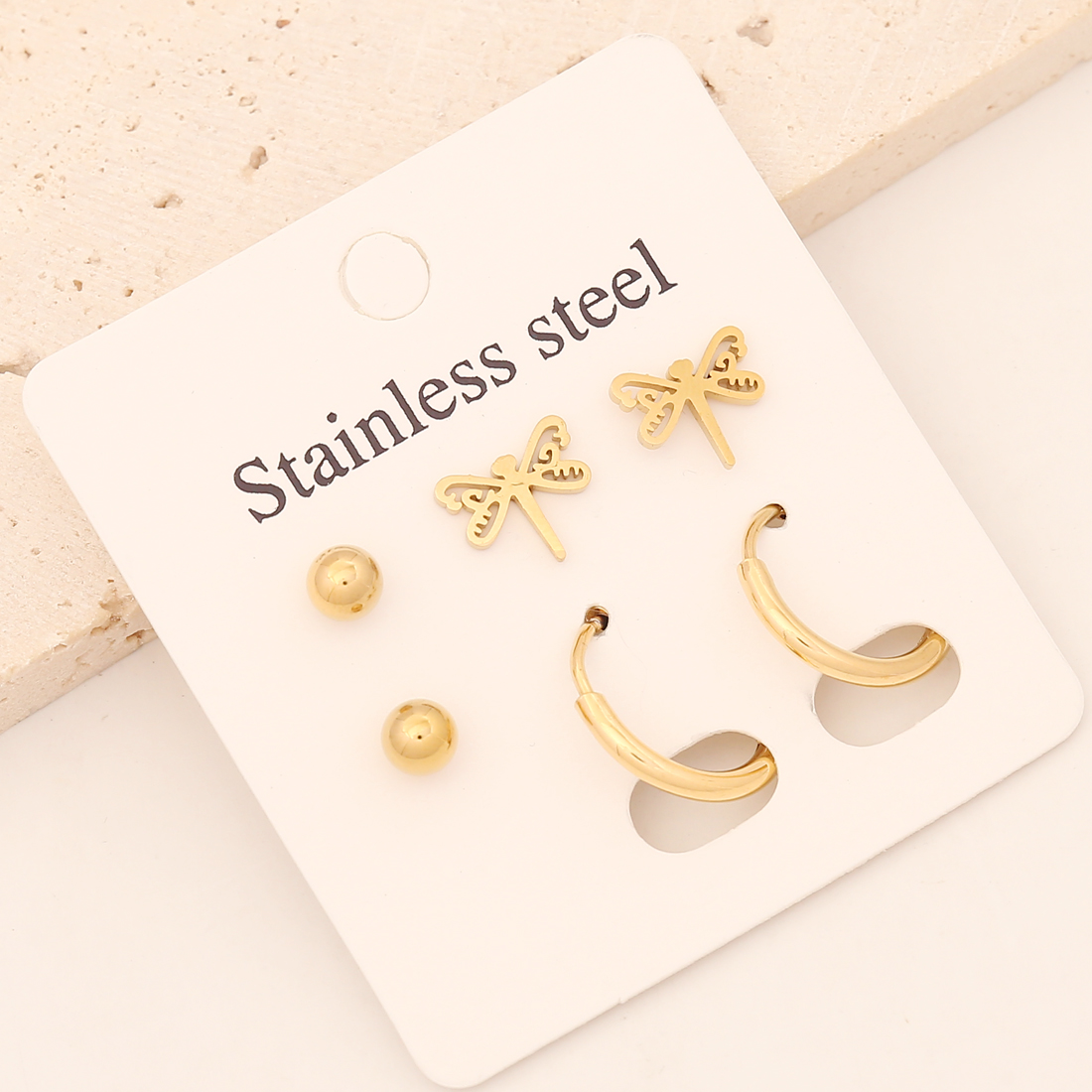 Star Earrings For Women, 1 Set, 18K Gold Plated Stainless Steel In Elegant Gold Tone 4