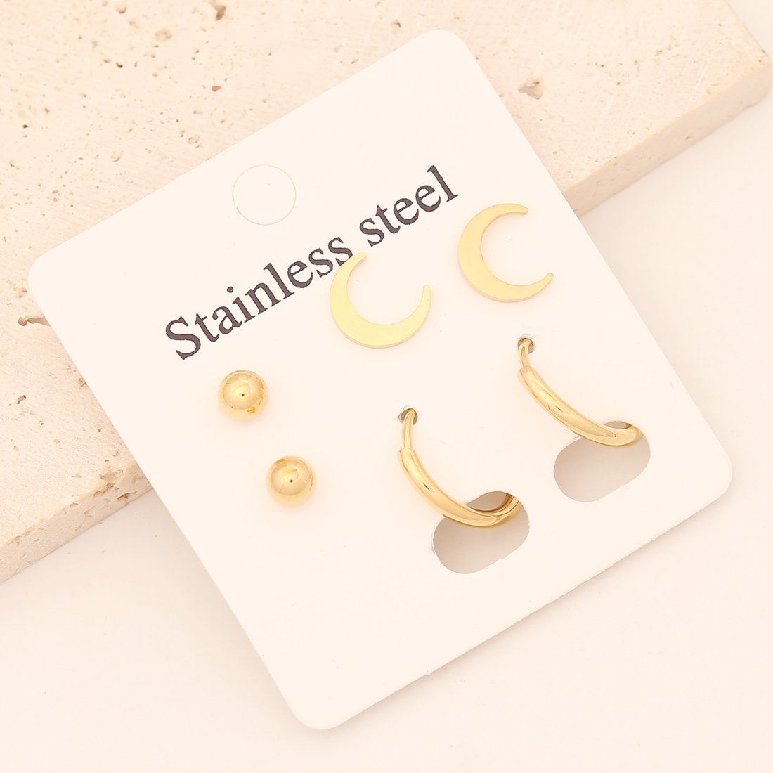 Star Earrings For Women, 1 Set, 18K Gold Plated Stainless Steel In Elegant Gold Tone 6