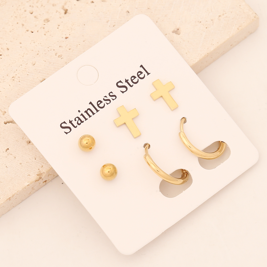 Star Earrings For Women, 1 Set, 18K Gold Plated Stainless Steel In Elegant Gold Tone 7