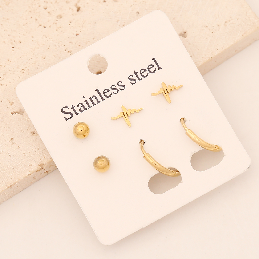 Star Earrings For Women, 1 Set, 18K Gold Plated Stainless Steel In Elegant Gold Tone 10