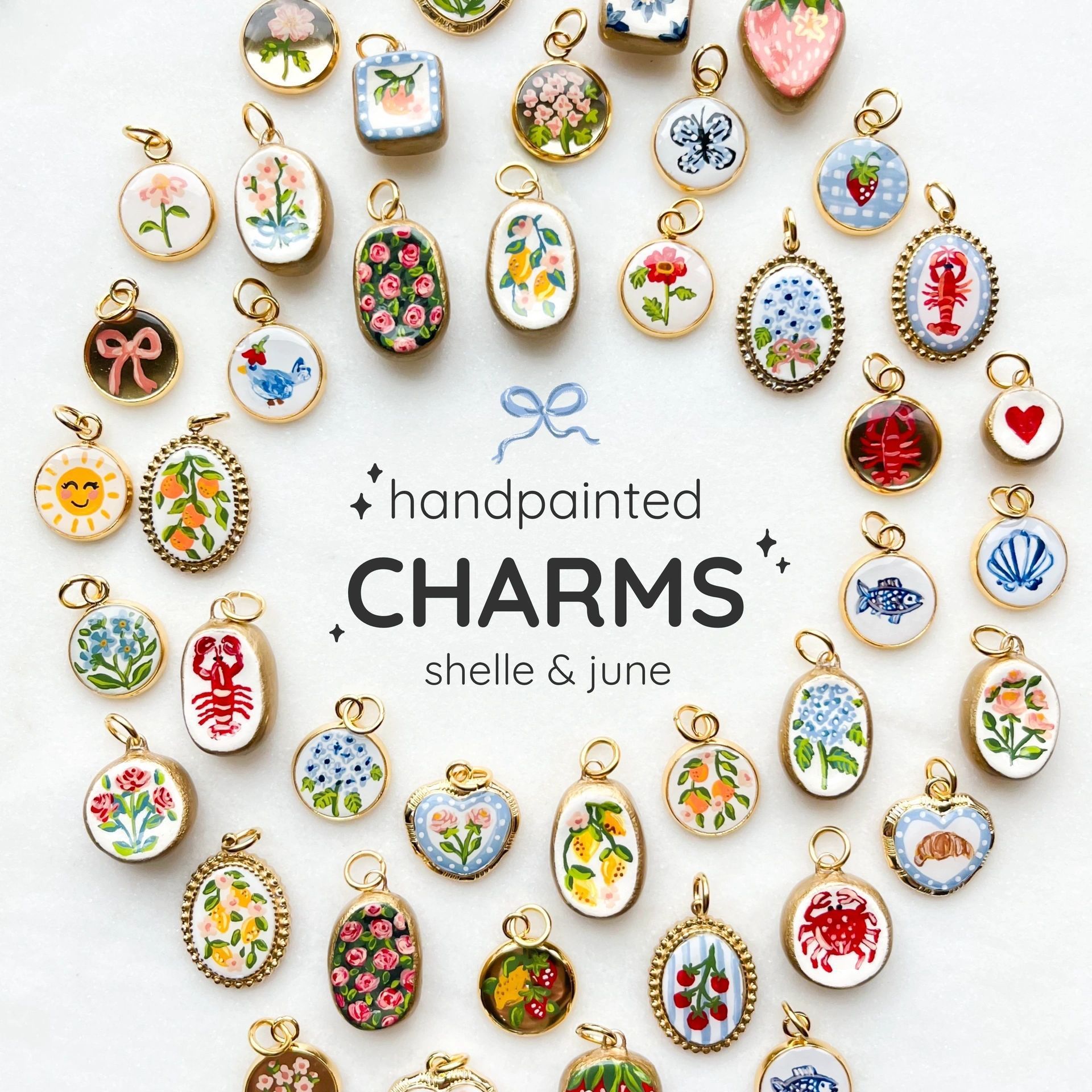 Blue Floral Fruit Pendant Accessories Simple Stylish DIY Drip Painting Color Series Jewelry Copper Material Sweet Style Totem Pattern