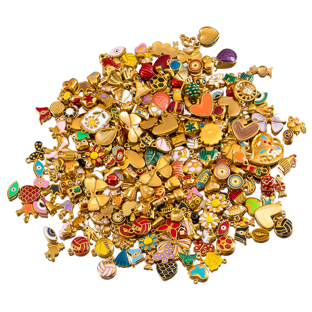 Stainless Steel Irregular Heart Mixed Spacer Beads Colorful Oil Drop Multi-Style Pendants DIY Beading Material Jewelry