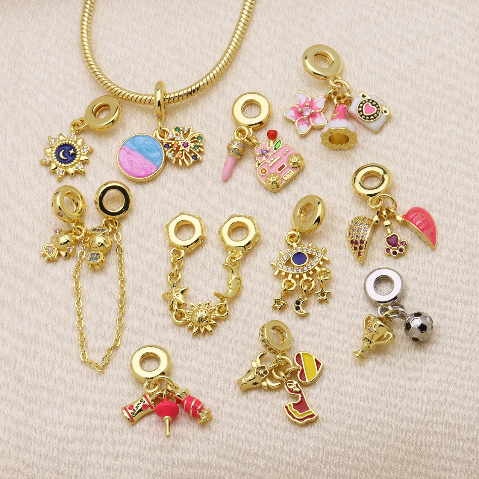 Moon Love Charms Bracelet For Women Made Of Copper Featuring Multicolor Design