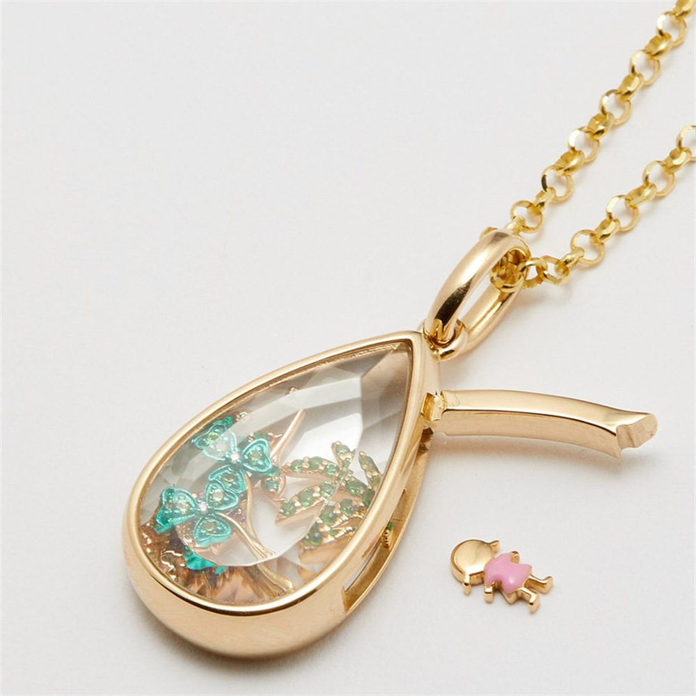 Ocean Heart Openable Necklace Water Drop Pendant Niche Cute Small Items Clavicle Chain Color-Retaining Copper Zircon Water Plating