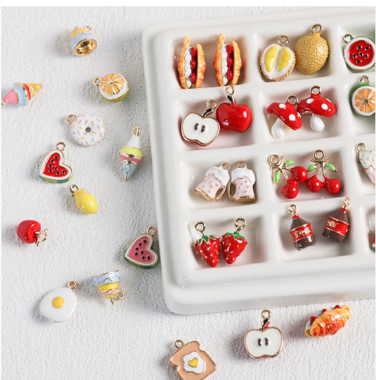 Handmade Alloy Fruit Pendants Oil Drop Necklace Bracelet Jewelry Accessories Strawberry Watermelon Apple Dangle Charms