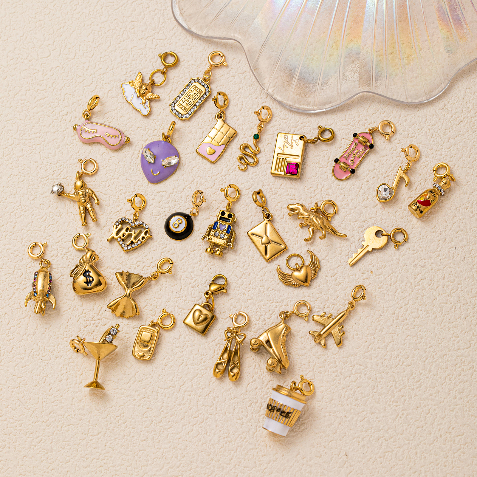 Button Pendant For Jewelry Making 19x14mm 304 Stainless Steel With 0.03µm 18K Gold Plated PVD Coated Finish, 1 Piece