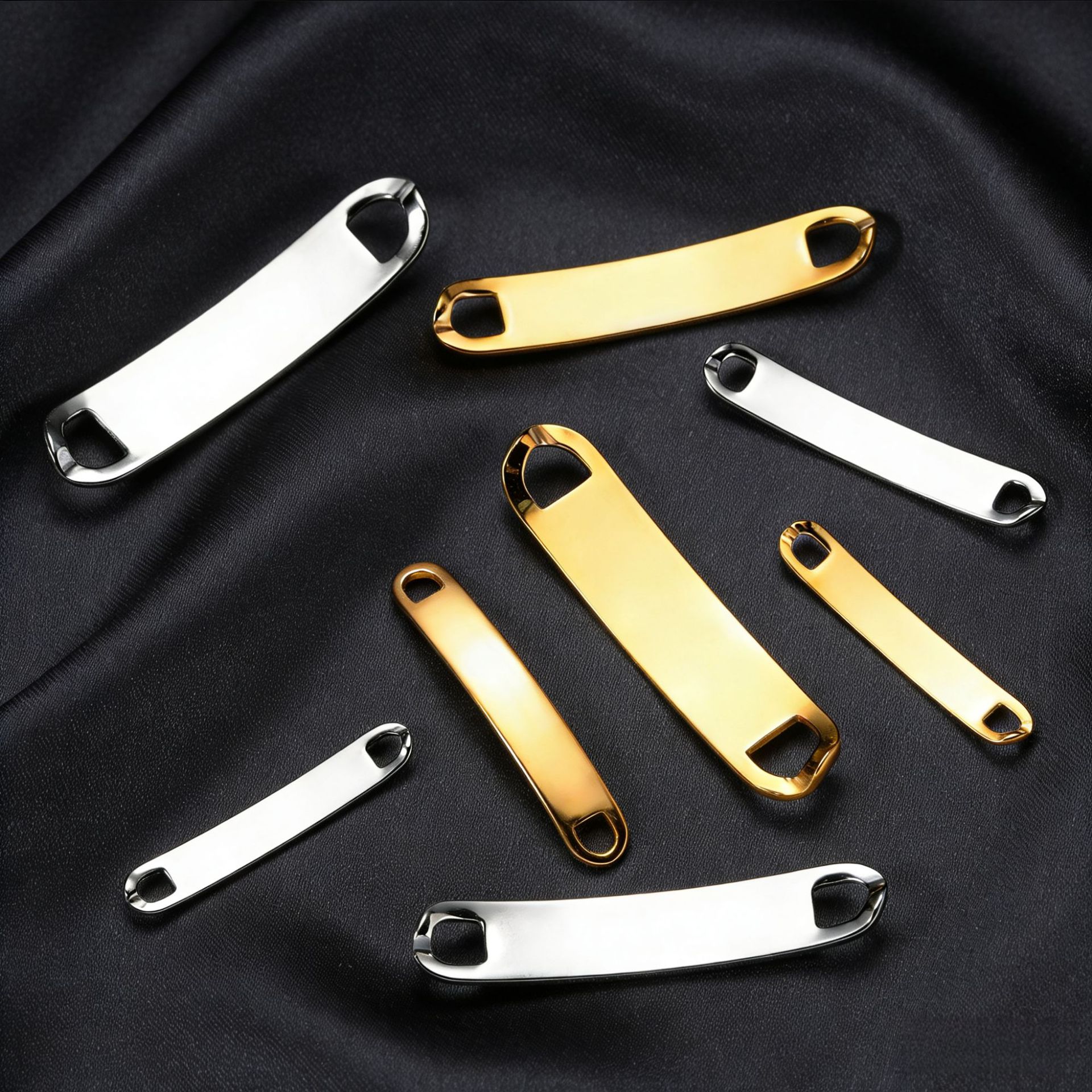 Polished Metal Rectangle Connectors For Jewelry Making In Steel Color, Featuring Commute Style Accessories
