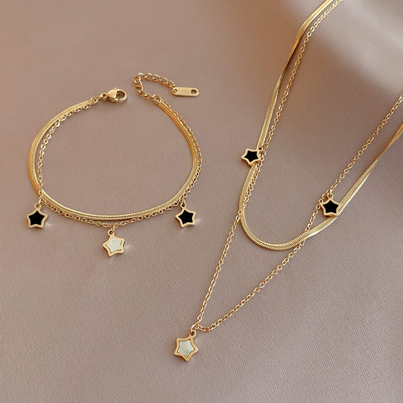 PVD Coated Real Gold Plated Star 304 Stainless Steel Fashion Waterproof Non Tarnish Bracelets Necklace