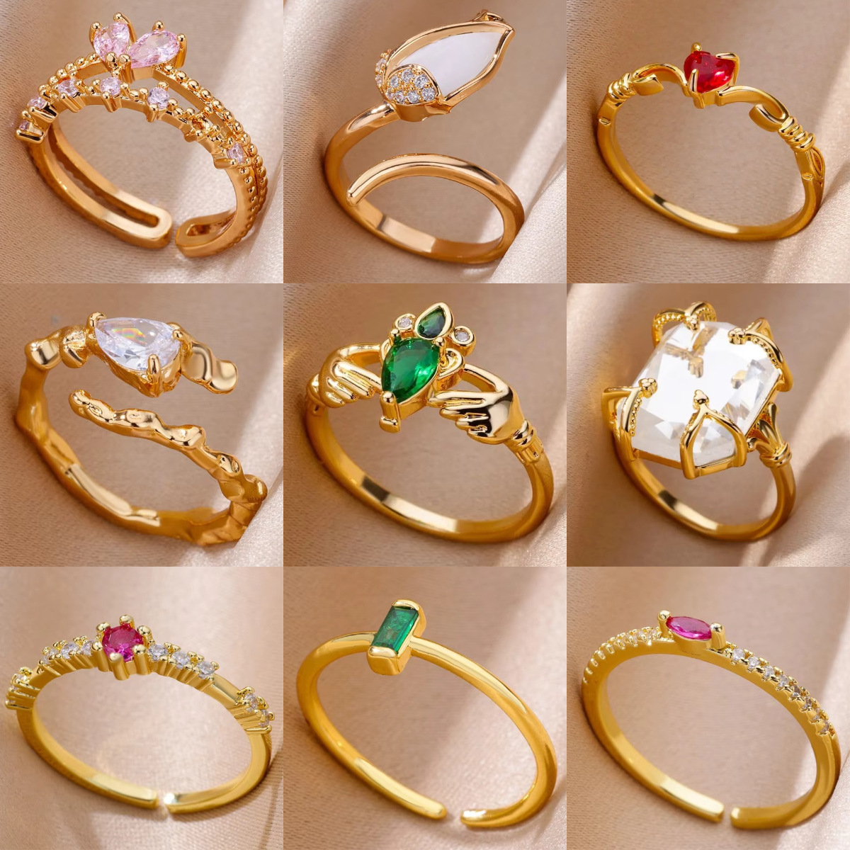 304 Stainless Steel Flower Zircon Simple Style Classic Style Open Rings