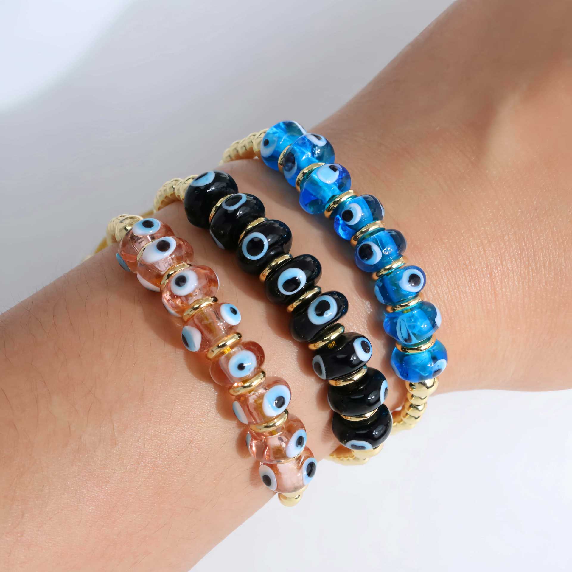 18K Gold Plated Adjustable Silver Bead Drawstring Bracelet Multi-Bead Design AB Option Metal Jewelry