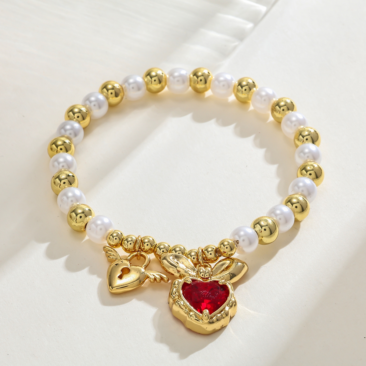 18K Gold Plated Cherry Geometric Zircon Acrylic Copper Vintage Romantic Sweet No Clasp Adjustable Bracelet 7