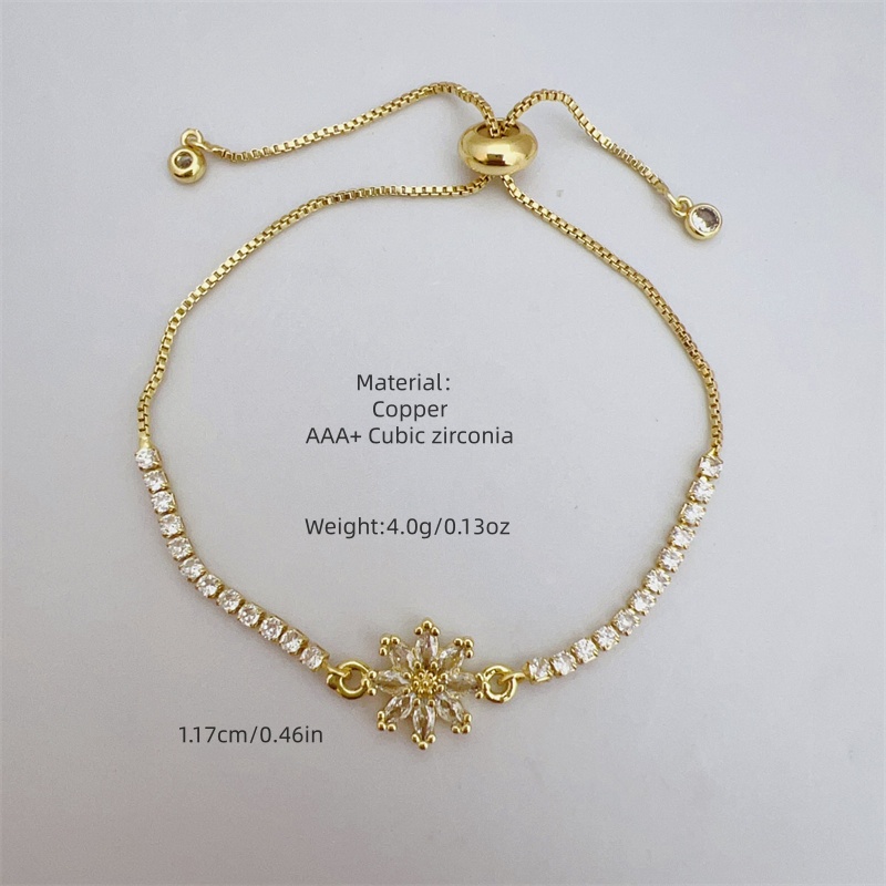 18K Gold Plated Copper Universal Electroplated Zircon Flower Inlaid Shiny Box Chain Bracelet Multiple Colors Adjustable For Women 2