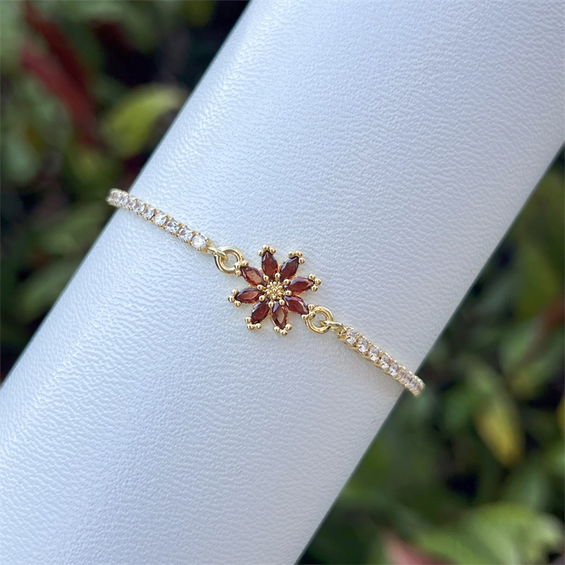 18K Gold Plated Copper Universal Electroplated Zircon Flower Inlaid Shiny Box Chain Bracelet Multiple Colors Adjustable For Women 4