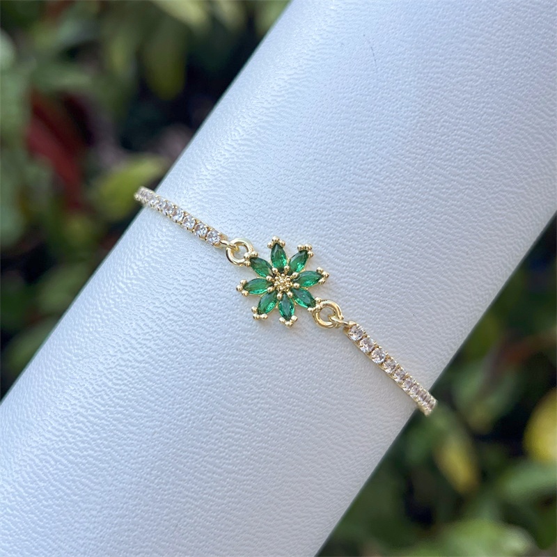 18K Gold Plated Copper Universal Electroplated Zircon Flower Inlaid Shiny Box Chain Bracelet Multiple Colors Adjustable For Women 5