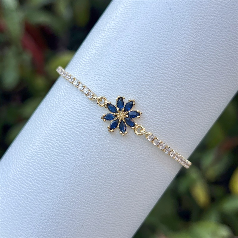 18K Gold Plated Copper Universal Electroplated Zircon Flower Inlaid Shiny Box Chain Bracelet Multiple Colors Adjustable For Women 10