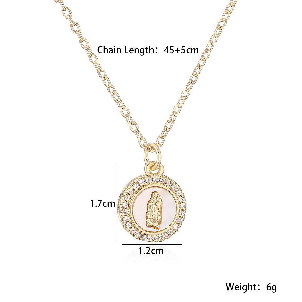 18K Gold Plated Copper Zircon Inlaid Mother Of Pearl Virgin Mary Cross Vintage Style Round Pendant Necklace For Women New 2