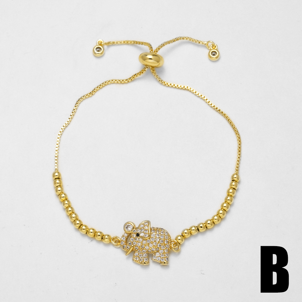 18K Gold Plated Copper Zircon Micro Inlaid Elephant Bear Heart Shape Pull Ring Bracelet For Women Simple Style Daily Wear Jewelry Accessories 6
