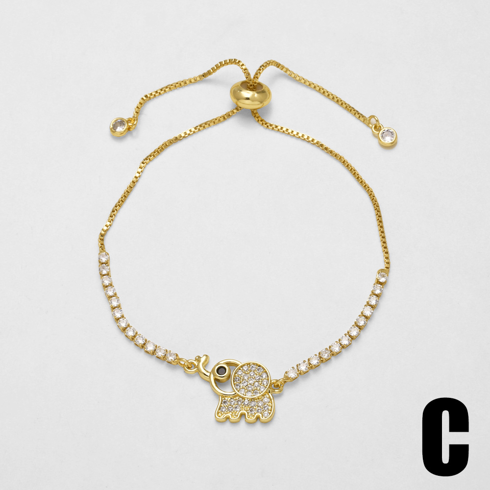 18K Gold Plated Copper Zircon Micro Inlaid Elephant Bear Heart Shape Pull Ring Bracelet For Women Simple Style Daily Wear Jewelry Accessories 7