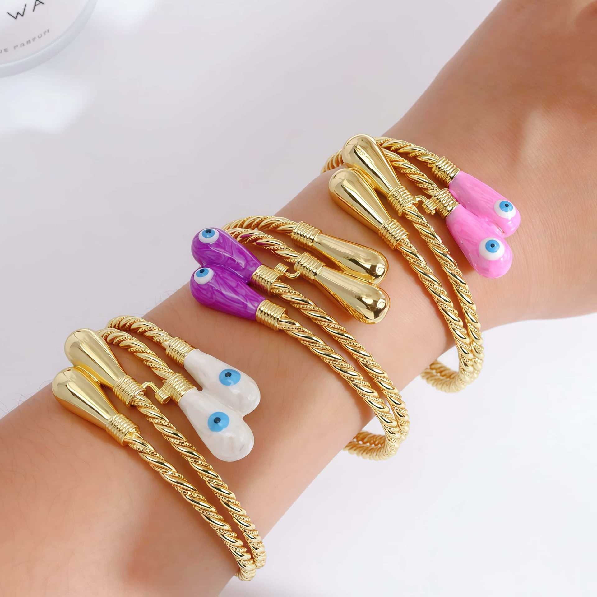 18K Gold Plated Evil Eye Bracelet Turkish Twist Rope Design Multi-Color Mixed Jewelry Accessories