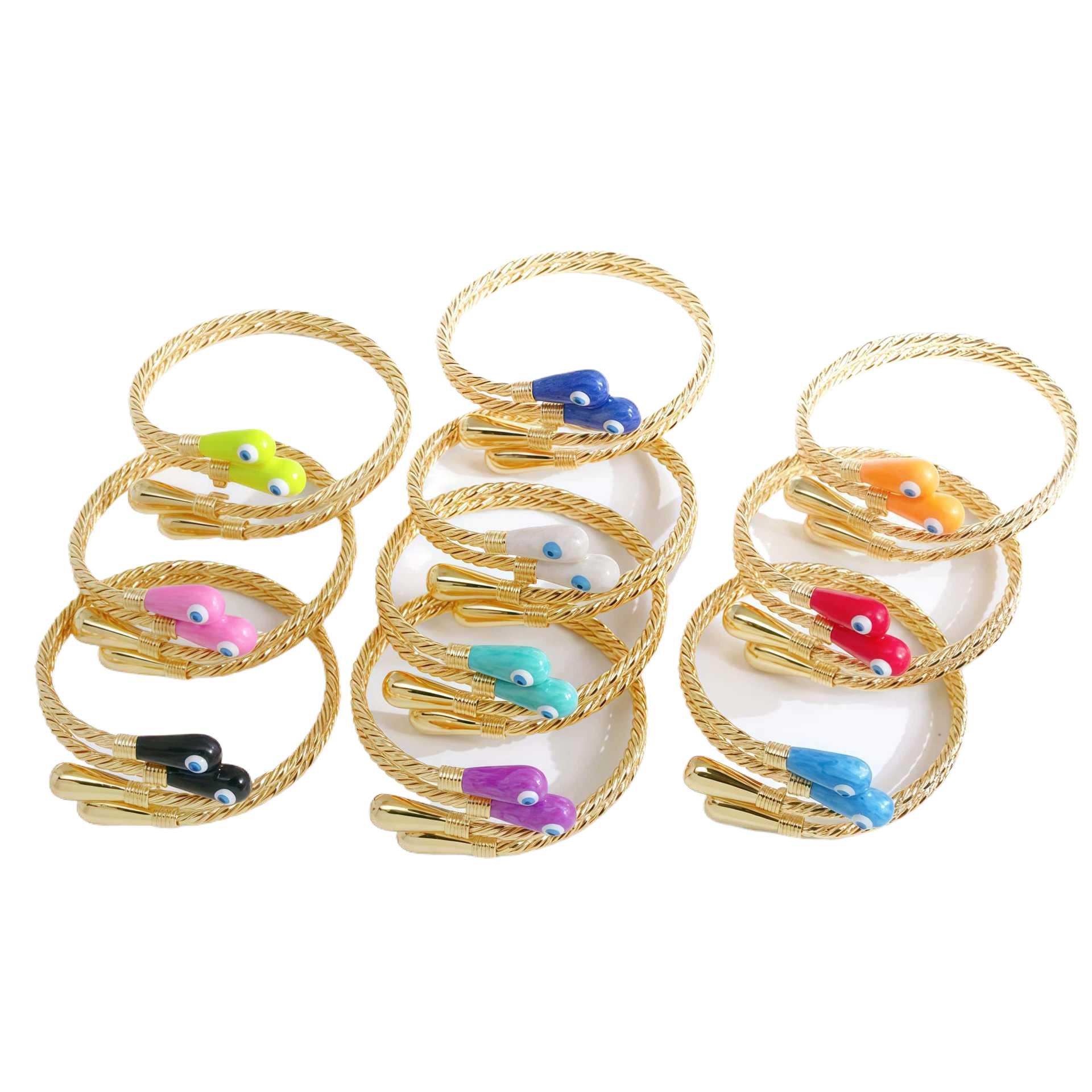18K Gold Plated Evil Eye Bracelet Turkish Twist Rope Design Multi-Color Mixed Jewelry Accessories 5