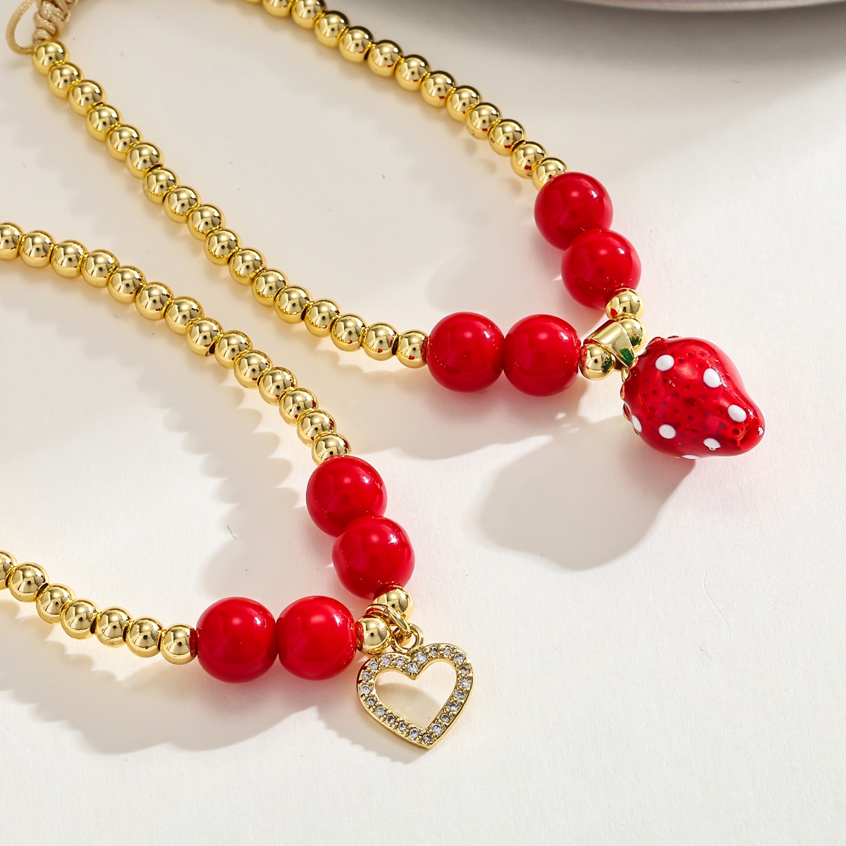 18K Gold Plated Strawberry Heart Casual Pastoral Beaded Oil Drop Rope Copper Bracelet 2