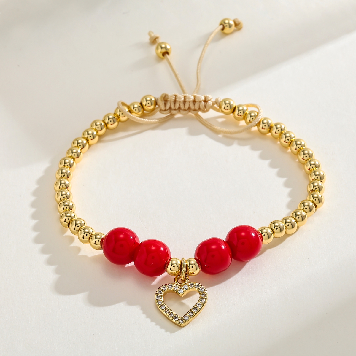 18K Gold Plated Strawberry Heart Casual Pastoral Beaded Oil Drop Rope Copper Bracelet 3
