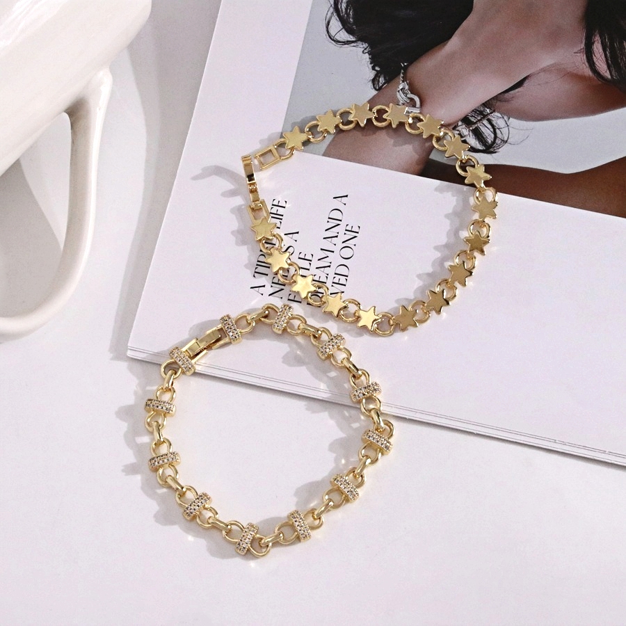 18K Gold Plated Zircon Micro-Paved Unisex Bracelet Fashionable Minimalist Design Versatile Accessory For Men And Women 2