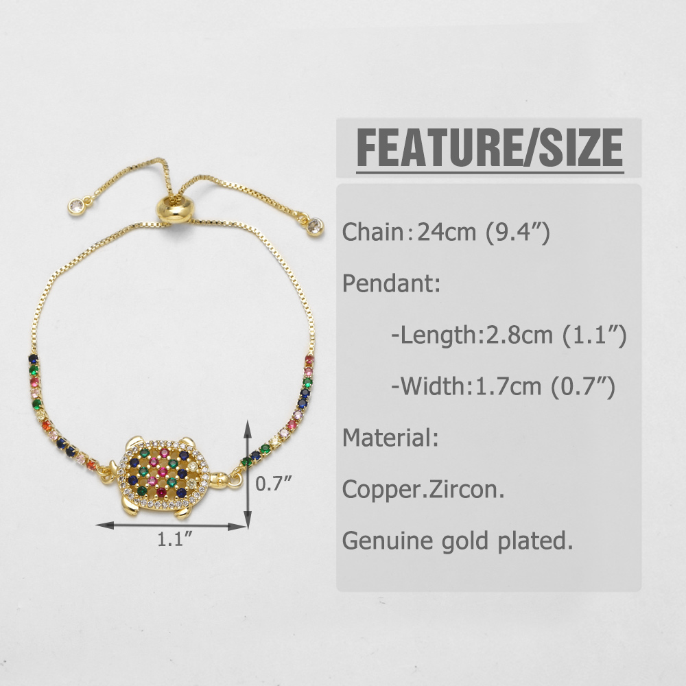 18K Gold Plated Zircon Turtle Elephant Bracelet Unisex Simple Style Daily Wear Copper Material Carved Jewelry Accessory 2