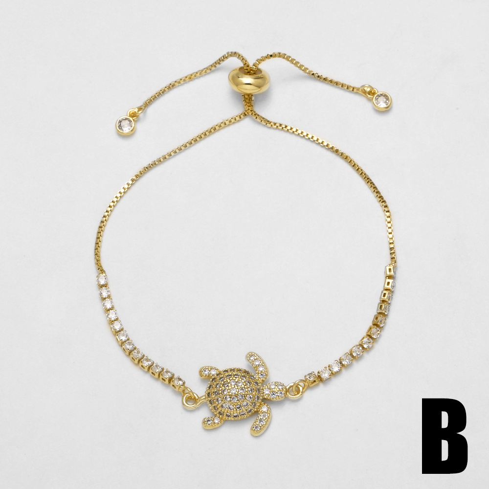 18K Gold Plated Zircon Turtle Elephant Bracelet Unisex Simple Style Daily Wear Copper Material Carved Jewelry Accessory 4