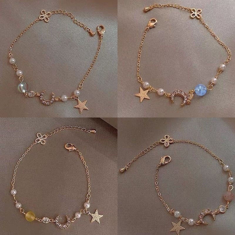 Korean Style Star Moon Zircon Pearl Bracelet