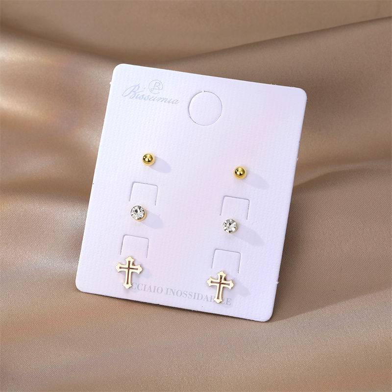 Elegant Cross Stud Earrings With Electroplated Inlay Design Featuring 304 Stainless Steel Posts For Unisex Wear 2
