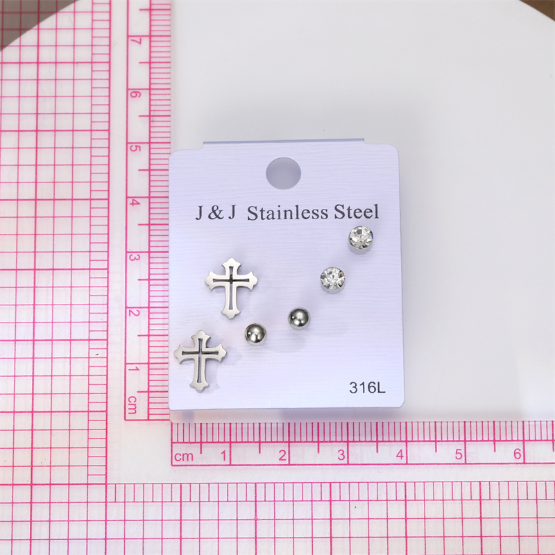 Elegant Cross Stud Earrings With Electroplated Inlay Design Featuring 304 Stainless Steel Posts For Unisex Wear 3