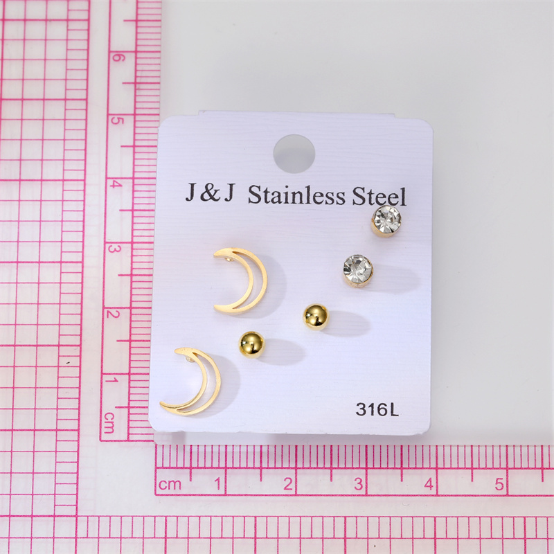 Basic Moon Stud Earrings With Electroplated Design Featuring 304 Stainless Steel Posts For Unisex Wear 2