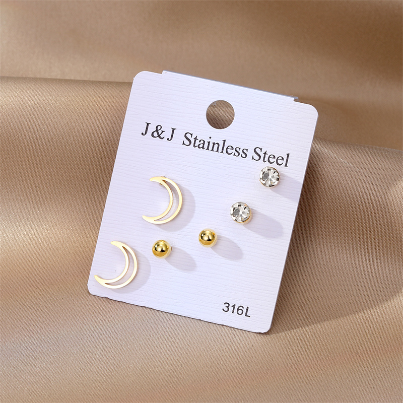 Basic Moon Stud Earrings With Electroplated Design Featuring 304 Stainless Steel Posts For Unisex Wear 3