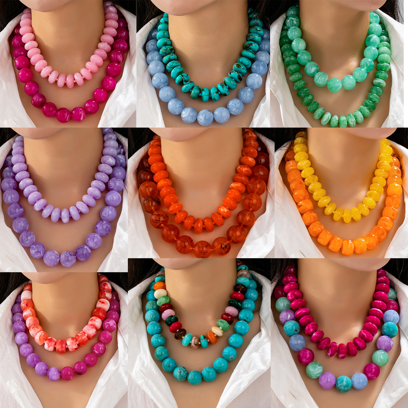 Geometric Beaded Acrylic Necklace For Women With Beaded Chain In Acrylic Material