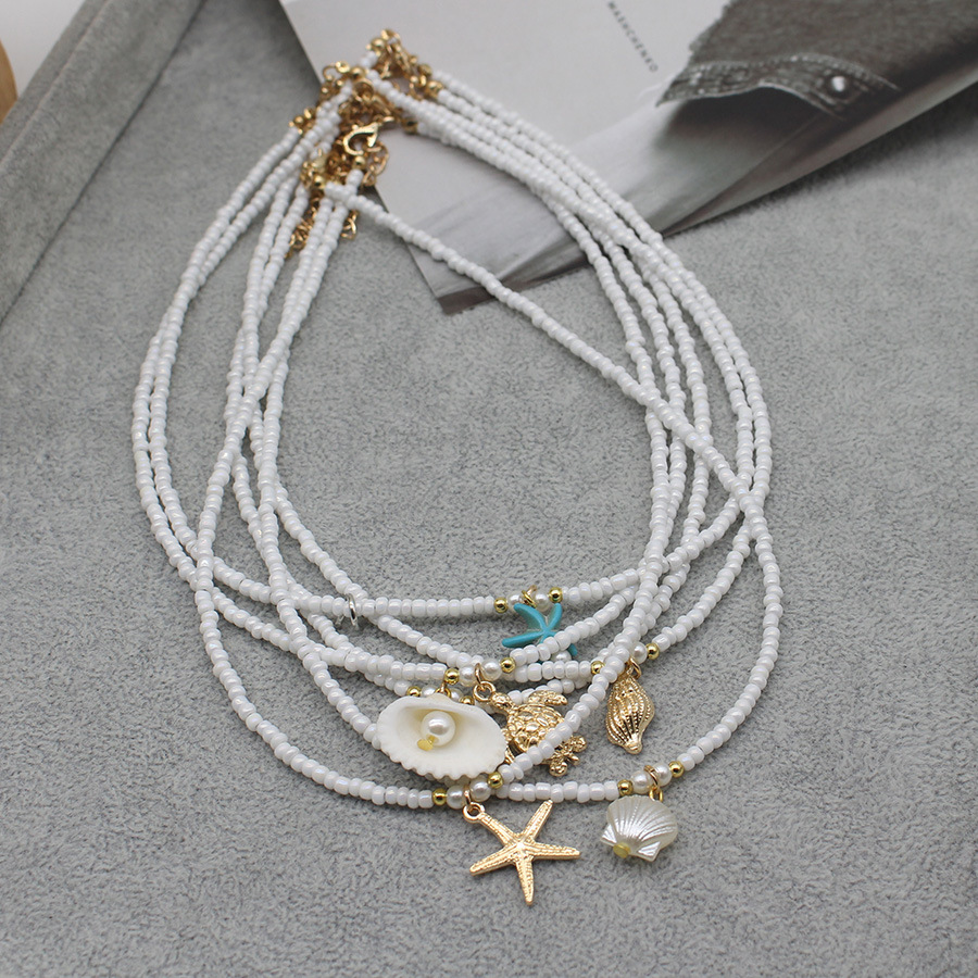 Elegant Modern Style Starfish Shell Seed Bead Zinc Alloy Beaded Chain Lobster Trigger Clasp Closure Beaded Necklaces Wholesale