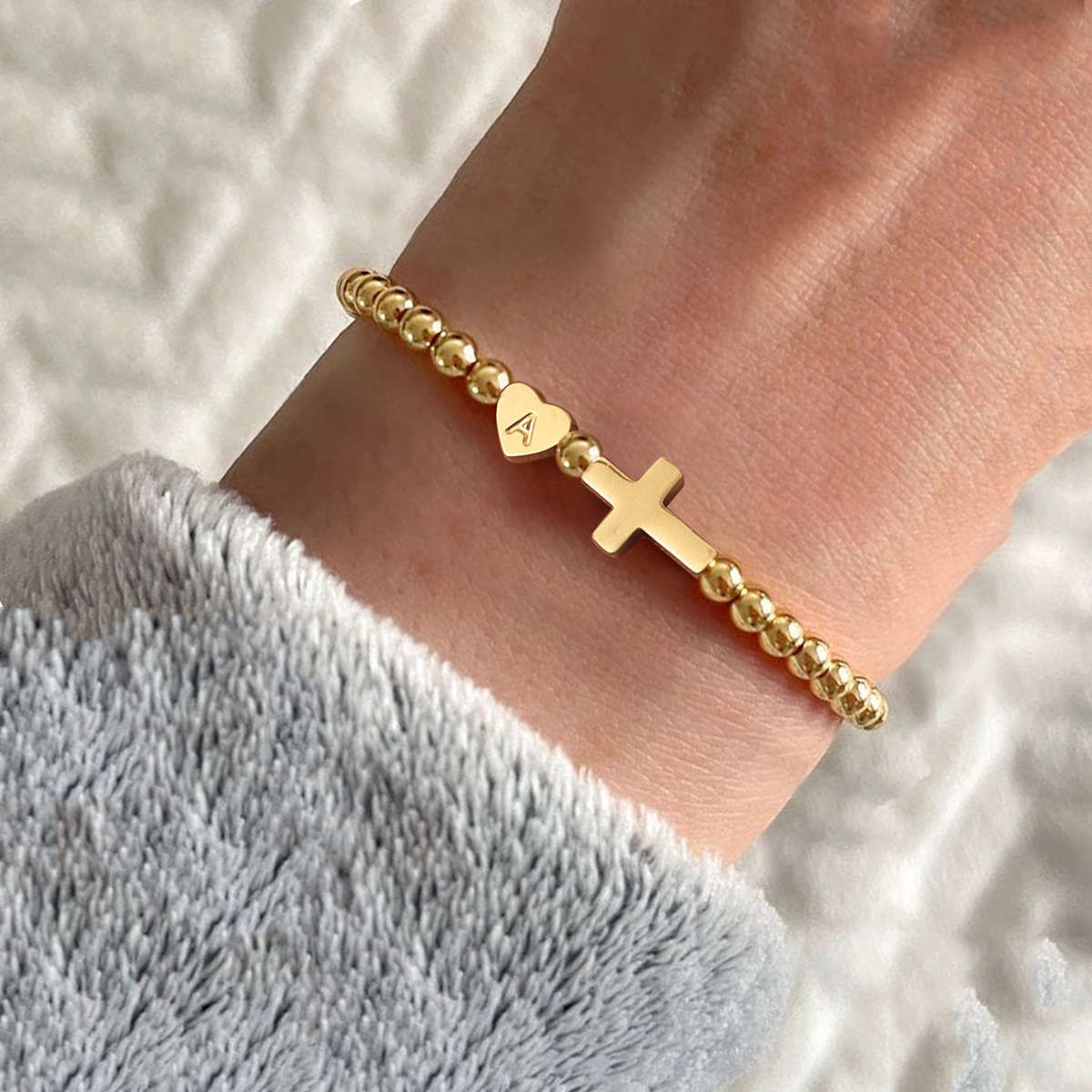 304 Stainless Steel Copper Cross Letter Heart Shape Bracelets