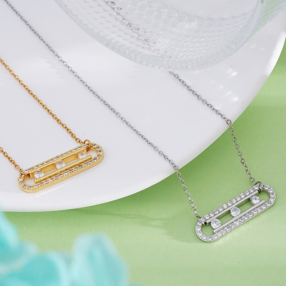 304 Stainless Steel Copper Paper Clip Pendant Necklace 3
