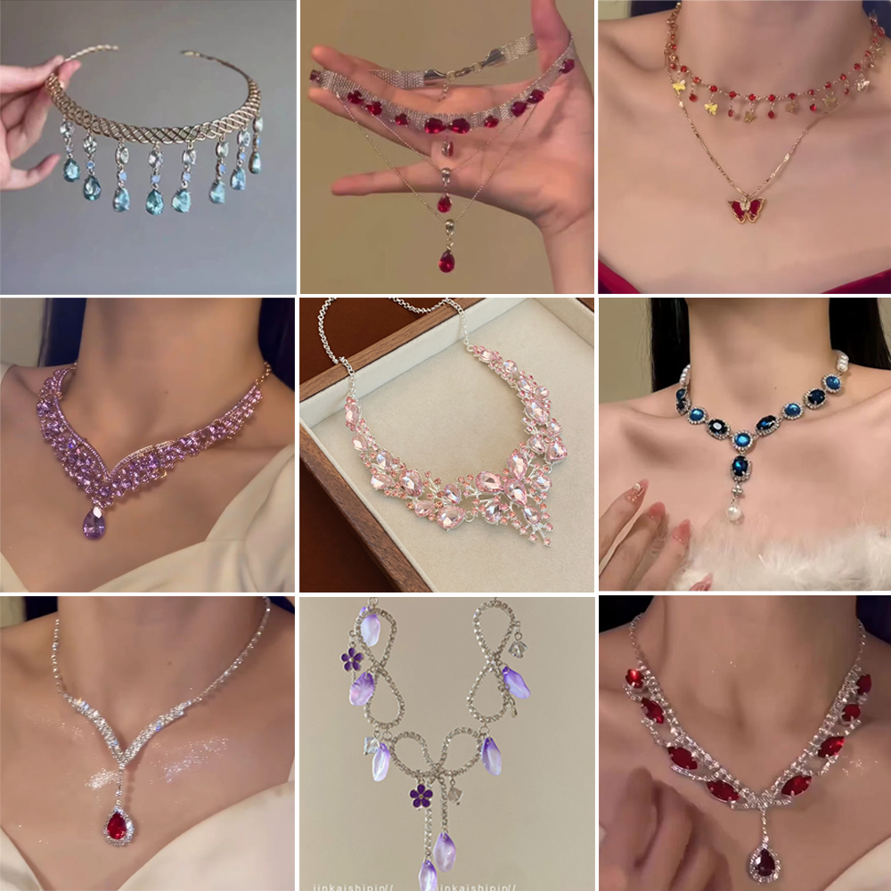 White Moonlight ~ Super Flash Zircon Water Drop Pendant Necklace Minority Fashion High Sense Temperament Wild Clavicle Chain Jewelry