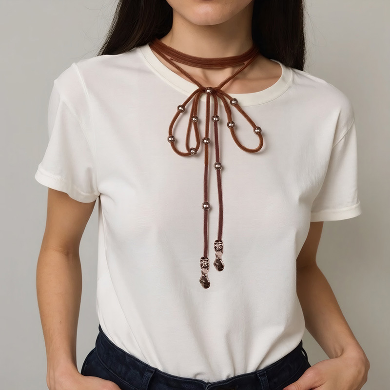 Faux Suede Winding Necklace Women's Bohemian Long Beaded Necklace Multi-Layer Tassel Pendant Necklace Wholesale