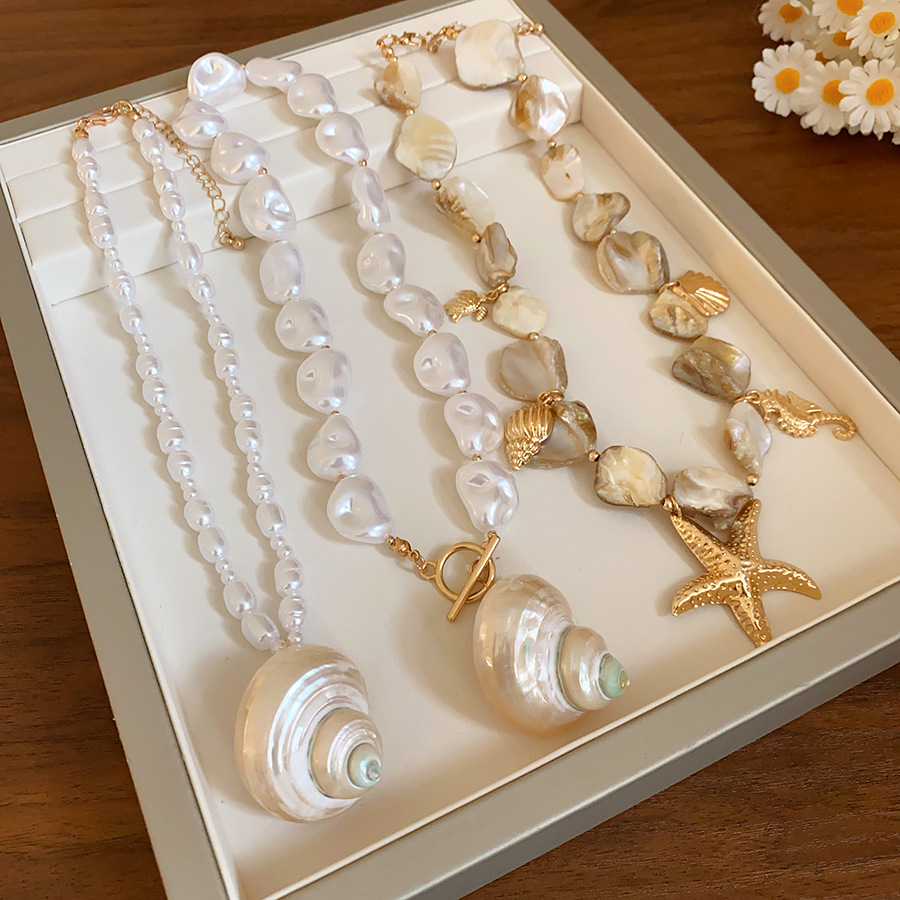 Baroque Pearl Star Sea Shell Necklace Vacation Style Fashion Clavicle Chain Small Luxury Sensation Trendy Jewelry Accessory