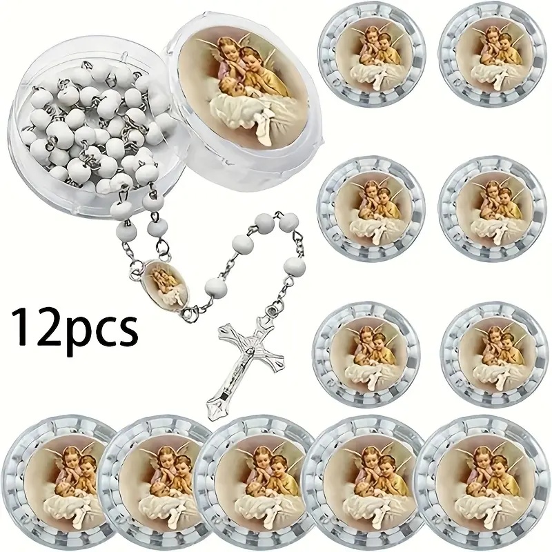 12 Vintage Wooden Rosary Cross Jesus Pendant Necklace Set Suitable For Daily Wear And Baptism Prayer Blessing